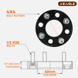 AEagle 4x4 & 4x101.6 Wheel Adapters 1.5" for Golf Cart EZ GO Club Car, Forged 4 Lug Wheel Spacers with 1/2" x20 Studs 62mm Bore 4PCS