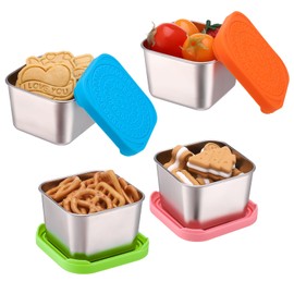 saerryor 4 Pcs Snack Pots, 180ml Stainless Steel Food Storage Containers Portable Kids Snack Box with Lids Leakproof Reusable Small Bento Box for School Work Travel