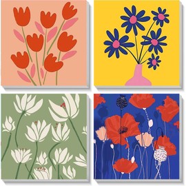 Pujeknm Pack of 4 Flower Painting by Numbers from 5 6 7 Years Girls with Frame Flowers Painting by Numbers for Children from 7 Years Acrylic Paints with as a Gift, Medium 20 x 20 cm Beautiful Flowers