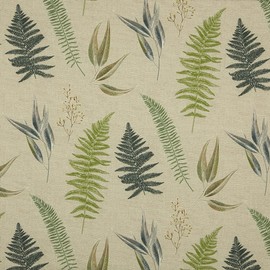 Kt KILOtela - Digital Printed Canvas Fabric, Half Panama Organic Cotton, Standard 100 by Oeko-Tex, Width 280 cm, Length to Choice of 50 in 50 cm | Blumei, Botanical Ferns - Green