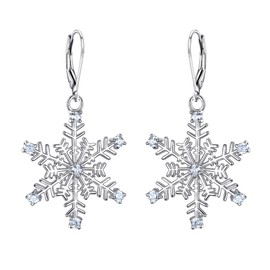 EVER FAITH 925 Sterling Silver Snowflake Leverback Earrings, Clear CZ Winter Snowflake Jewelry Gifts for Women Girls