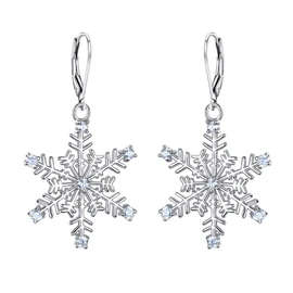 EVER FAITH 925 Sterling Silver Snowflake Leverback Earrings, Clear CZ Winter Snowflake Jewelry Gifts for Women Girls