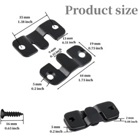 8 Pairs Interlocking Flush Mount Bracket Picture Hanging Hooks Stainless Steel Heavy Duty Photo Frame Hook Large Picture Hanger Buckle Furniture Connector Headboard Wall Mounting Hardware（Black）