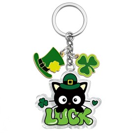 EoffIvan Black Cat Keychain Cats Lover Gifts For Women Men Black Cat Dad Mom Gifts Cats Charm Gift For Women Men Easter Basket Stuffers Four Leaf Clover Green Keychain