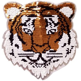 Sewing Reversible Color Changing Sequins Tiger Patch, Animals Beast Embroidered Beaded Sequin Appliques Patches for Men T-Shirts Clothes Jeans Jackets Clothing
