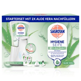 Sagrotan No-Touch Automatic Soap Dispenser White - Storage Pack - Includes Sagrotan Aloe Vera Refills - 2 x 250ml Liquid Soap
