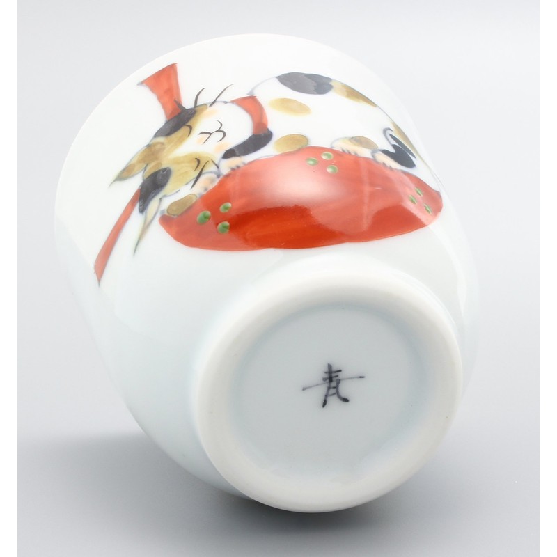 Hasamiyaki Pottery Blue Tricolor Cat Tea Cup (Small), Red 02-364