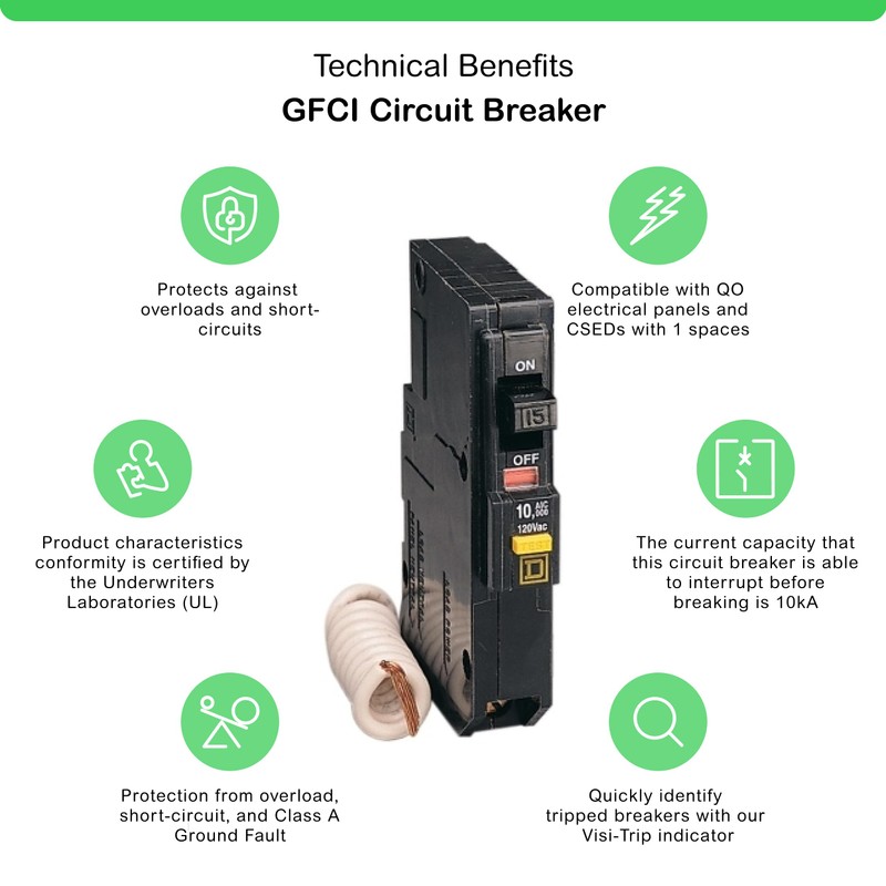 Square D - QO115GFICP QO Qwik-Gard 15 Amp Single-Pole GFCI