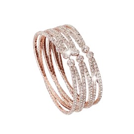 Pingyongchang Layered Bridal Crystal Rhinestone Cuff Bracelets for Women Adjustable Bling Upper Arm Sparkling Bangles for Jewelry Accessory Gift for Wedding Formal Prom Cocktail Party-Gold