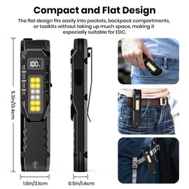 EDC Tactical Flashlight, 1100 High Lumens Rechargeable LED Flat Flashlight w/ Clip & Digital Display, Pocket Flashlight for Home Camping Emergency, Gifts for Men Dad Him Husband, Stocking Stuffers