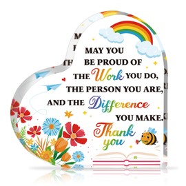 DPKOW Thank You Teacher Gifts for Women, Heart-Shaped Acrylic Plaque Teacher Appreciation Gifts Birthday Christmas Nursery Teaching Assistant Gift, Heart Paperweight Keepsake
