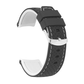 Hamilton 24mm Silicone Rally Strap Watch Band for Hamilton Jazzmaster - Black and White / Silver Buckle