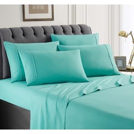 Spirit Linen home Hotel King Size Sheets Set - 6PC Solid Ultra Soft Microfiber Bed Sheets Set - Easy to Clean, King Sheets with Fitted Sheets, Flat Sheet & Pillowcases (Turquoise)