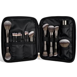 MAANGE 20 PCS Makeup Brush Set with Bag, Double-ended Kabuki Brush Foundation Contour Brush for Liquid Powder Concealer Eye Shadows Cream Cosmetics Blending Blush Face Makeup Tools with Case (Black)