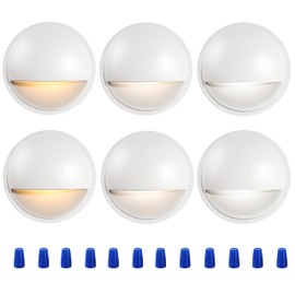 CLOUDY BAY [6 Pack] 3CCT Low Voltage LED Deck Lights Outdoor,2700K/3500K/5000K Selectable,Landscape Step Stair Railing Fence Light Wired,3W,12V-24V AC/DC Deck Lighting Fixtures,White
