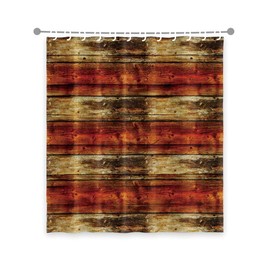 OERJU 60x72inch Worn Wooden Shower Stripe Geometry Red Brown Plank Board Vintage Farmhouse Style Waterproof Fabric Bathroom Decor Bath Curtain for Bathtub Shower Curtain Liner Durable with Hooks