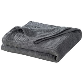 PHF 100% Cotton 4 - Layer Adult Muslin Blanket Queen 90" x 90" - Soft Skin- Friendly Breathable and Lightweight- Perfect for Home Decoration Couch Bed Sofa for All Season Black Grey