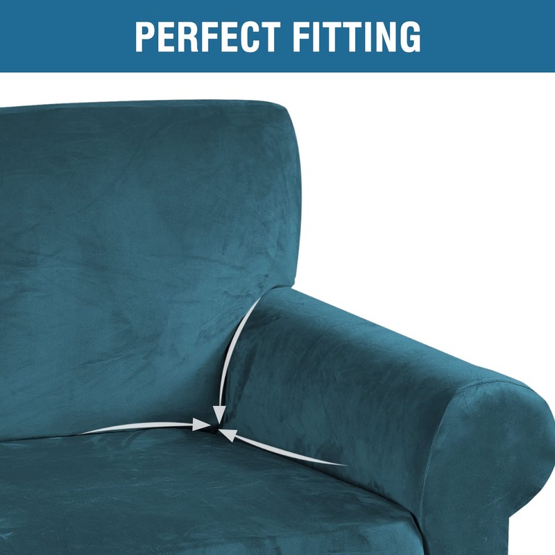 H.VERSAILTEX Stretch Velvet Loveseat Covers for 2 Cushion Couch Covers