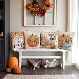 RABUSOFA Fall Pillow Covers 20x20 Inch Set of 4 Orange Pumpkin Dried Pampas Grass Floral Thanksgiving Autumn Decor Harvest Decorative Throw Cushion Cases Seasonal Outdoor Decorations for Home Couch