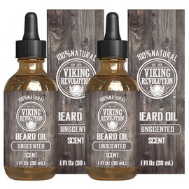 Viking Revolution Men's Beard Oil with Argan and Jojoba Oils - Natural Softener and Conditioner, Strengthens and Moisturizes (Unscented, 2 Pack)