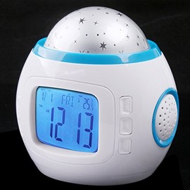 PREMIUM Wecker & LED Sternenhimmelprojektor (digital) 10 Melodien - Uhr Nachtlicht Einschlafhilfe für Baby & Kinder - Dekolampe Deko Lampe Leuchte Dekoleuchte Sternenhimmel Mond und Sterne Projektor