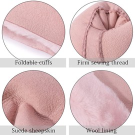 Harssidanzar KL026EU Women's Winter Mittens, Warm Genuine Suede Lambskin Shearling Mittens Leather Gloves, pink