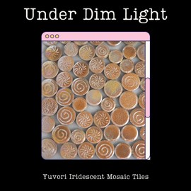 Yuvori 1lb Iridescent Round Ceramic Mosaic Tile DIY for Bathroom, Kitchen, Living Room and Garden (Champagne)