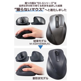 Elecom M-XGL30DBSKABK EX-G Wireless Mouse, 2.4 GHz, Silent, Large Size, 5 Buttons, AskDoctors Rating Service, Antibacterial, Black