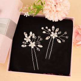ACO-UINT 2 PCS Wedding Hair Pins Pearl Hair Clips Flower Pins Wedding Accessories for Brides Bridal Headpieces with Crystals