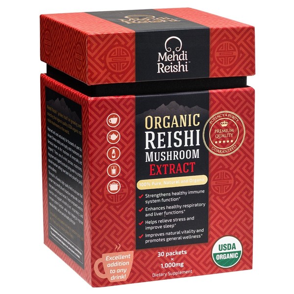 Mehdi Reishi Organic Reishi Mushroom Extract Powder 20% Beta Glucan – 100% Pure, Premium and Organic Medicinal Powders –30 Servings–Ganoderma Lucidum, Lingzhi