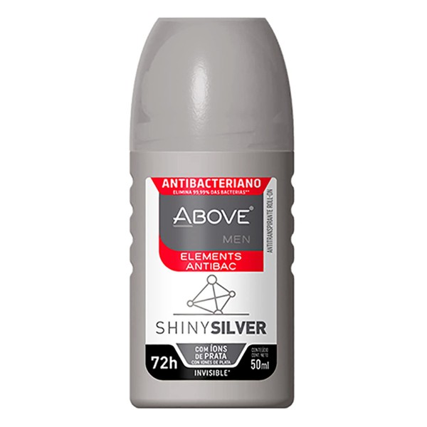 ABOVE Roll-On Elements, Shiny Silver, 1.7 oz - Ball Deodorant for Men - 72-Hour Protection - Sensual Fragrance - Dry Touch - No Stains