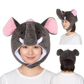 [kitamurasyokai] Elephant Cosplay Hat, Gray, PVC Fleece, One Size, Unisex, Halloween Christmas Party, Kigurumi Hat, Adult Costume Item
