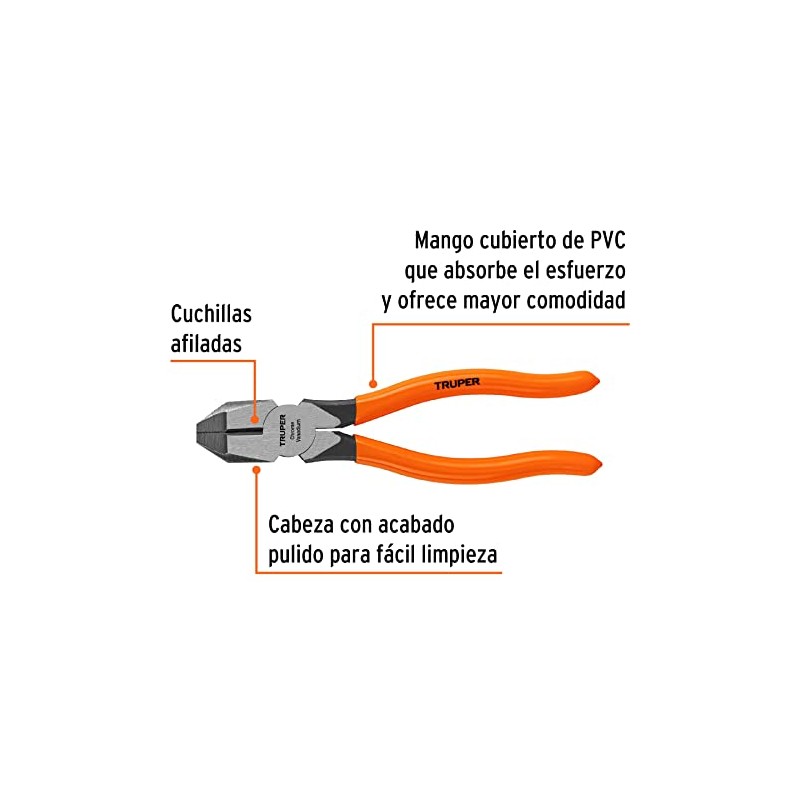 Truper T201-7, Pinza profesional para electricista 7, mango de vinil