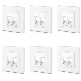 deleyCON 6x 2 Port LAN Junction Box Data Socket Flush-Mounted Socket for Keystone Module 45° Angled Outlet for Keystone Modules with e.g. RJ45 Coaxial F-Connector RJ-11 RCA Jack Toslink PS2