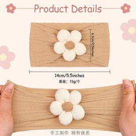3 Pcs Baby Flower Headbands Baby Girls Nylon Headbands Soft Hairbands Hair Accessories Hairbands Hair Accessories for Newborn Infant Toddler Kids (Khaki/Pink/Beige)