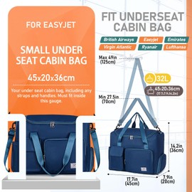 FIORETTO for Easyjet Airlines Cabin Bag 45x36x20 Underseat Travel Duffle Bag Holdall Tote Carry on Luggage Holdall for Women and Men with Shoulder Strap Navy Blue