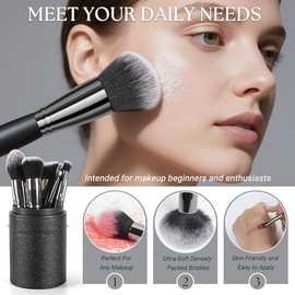 18 brochas de maquillaje Pro Deluxe con estuche de viaje, base de polvo de primera calidad, corrector de mezcla de colorete, sombra de ojos, cara y oj