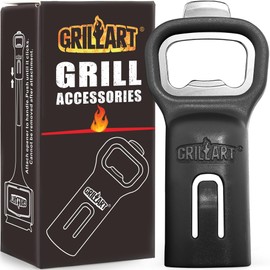 GRILLART Beer and Bottle Opener, Heavy-Duty Mounts to Grill Brush Handle for Convenient Opening While Grilling – Ideal for BBQ Enthusiasts (Opener Only), Black
