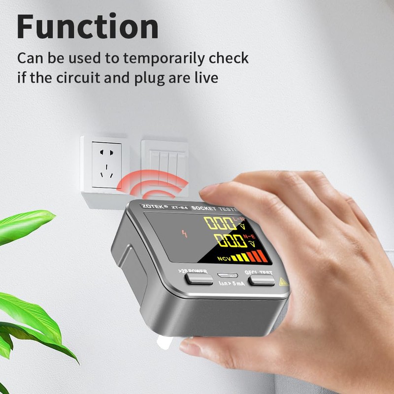 Socket Tester, Plug Tester for Electrical outlets,ZT-E4, Leakage Detector with