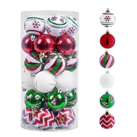 Valery Madelyn Christmas Ornaments Tree Decorations, 30ct Red Green White Shatterproof Christmas Ball Ornaments Set, 2 Inch Decorative Hanging Ornament Bulk for Xmas Holiday Party Decor