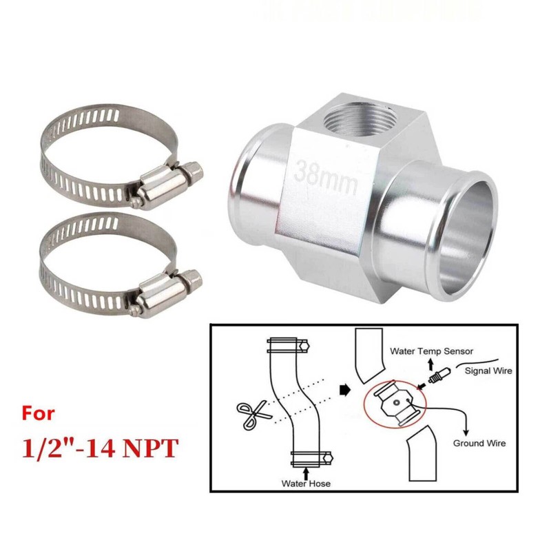 VEHITO 38mm Joint Pipe Radiator Hose Adapter for 1/2"-14NPT Water