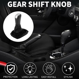 TUCKBOLD 6 Speed Manual Gear Shifter Knob with Cover for Skoda Fabia MK1 | Gearbox Stick Shifter Lever Knob Black Silver Tone Plastic Faux Leather 1 Pcs
