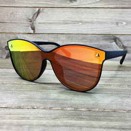 O2 Eyewear 7123-1 Oversize Wraparound Semi-Rimless Shield Lens Sunglasses (RED, 54)