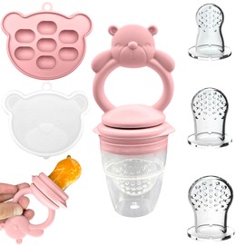 EHRHDKNS Bandeja Congeladora de Alimentos para Bebés Sin BPA, Adecuado para la Introducción Segura de Alimentos, Fruta y Papillas a Partir de los 4 Meses, Fortalece los Dientes del Bebé y le Ayuda a Comer Sano (Rosa, Oso)