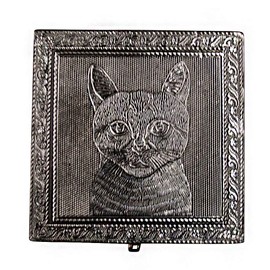 Vintage Jewelry Box Case | 9 Styles | Bronze or Silver Metallic Metal Plating with Floral Accent Designs | Perfect for Earrings Necklaces and Rings (Silver Cat)
