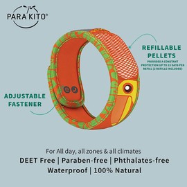 PARA'KITO Bug & Mosquito Bracelets for Kids | Mosquito Spray Alternative | Waterproof, Outdoor Insect Wristband w/Natural Essential Oils | Hiking, Trekking & Camping Accessories (Toucan)