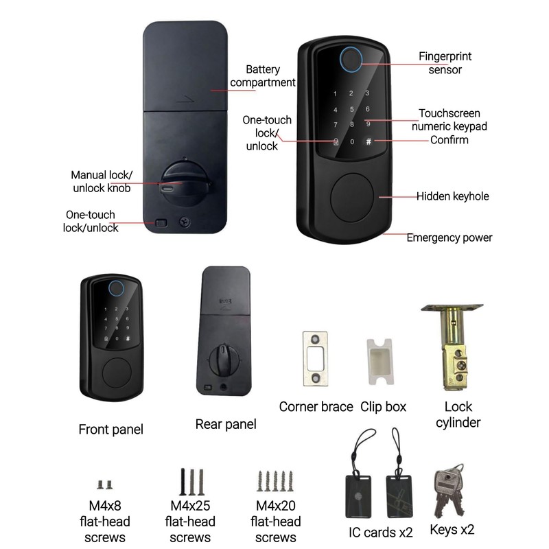 Smart Door Lock, Fingerprint Password IC Card Key Tuya APP,