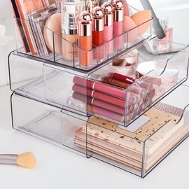Vtopmart Vtopmart 3 Tier Clear Makeup Organizer with Drawer, Cosmetic Storage for Dresser Countertop and Bathroom Vanity, Beauty Holder for Lipstick Brush Skincare