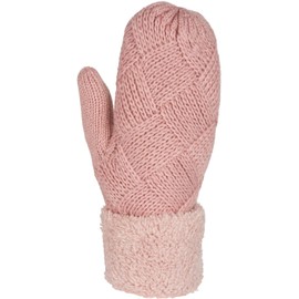 styleBREAKER Women warm winter knitted mittens, gloves with diamond pattern, thermo fleece, knitted gloves 09010031, Colour:Old Rose