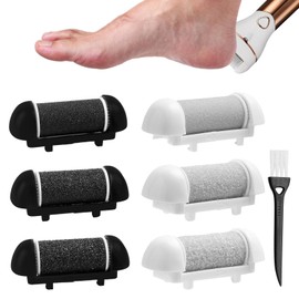 6PCS Electric Foot File Replacement Heads,Compatible with Essy Foot File Replacement Rollers,for Scholl Foot File Replacement Rollers,for Callus Removal, with Cleaning Brush (Black and White)